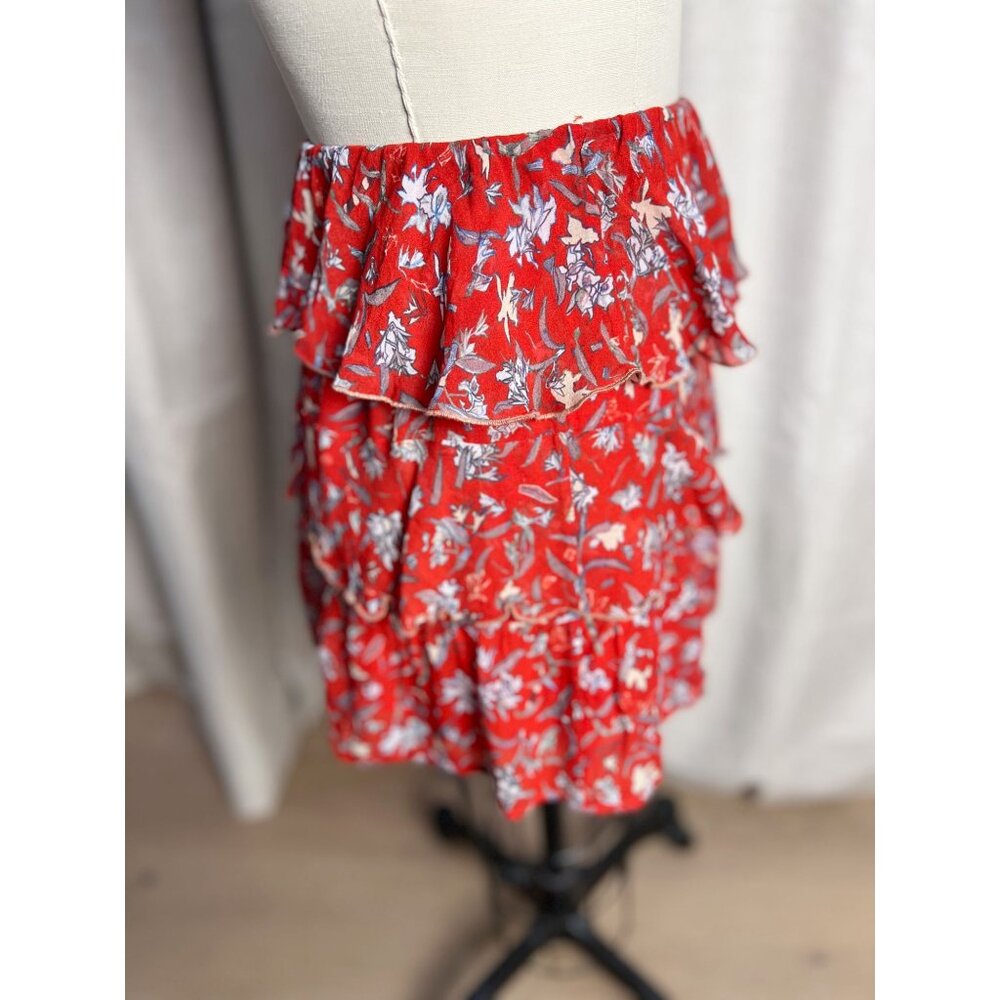 IRO Brooks Tiered Ruffled Skirt Sz 34 XS Red Floral - Picture 5 of 8